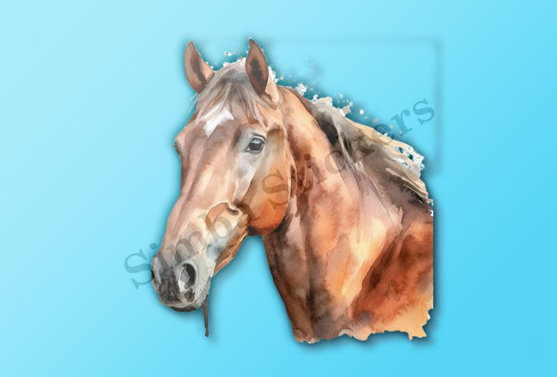 Brown horse , neck up, watercolour
