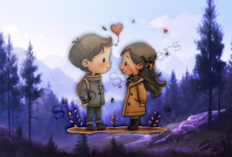Boy and girl in love, romantic hearts