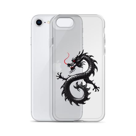 Clear Case for iPhone, Black Chinese dragon, iapoxq