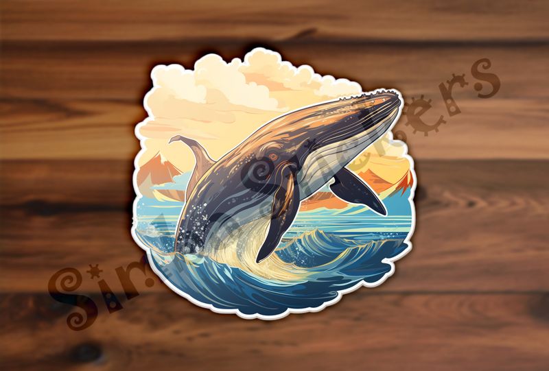 Whale leaping out of water at sunset
