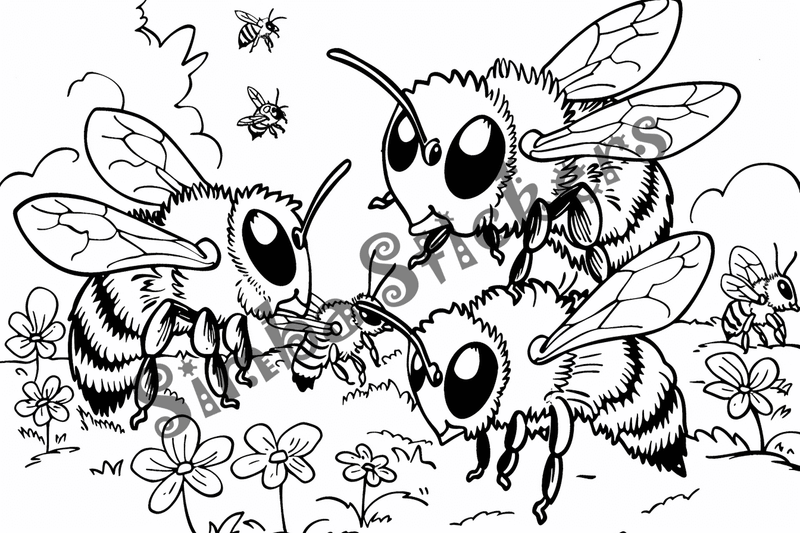 Colouring pages, bundle of bees, 50 images
