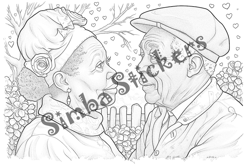Colouring pages, bundle of people, grandparents in love, 10 images