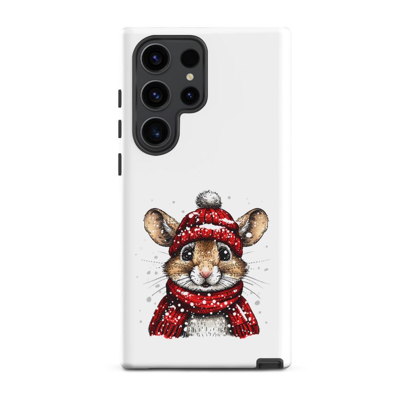 Tough Case for Samsung, Mouse wearing red winter hat and scarf in the snow, xg8dl3
