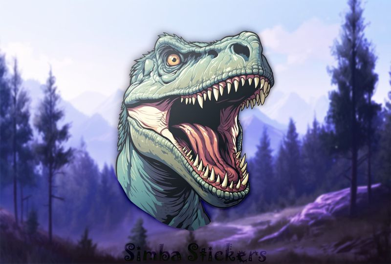 Furious green dinosaur roaring