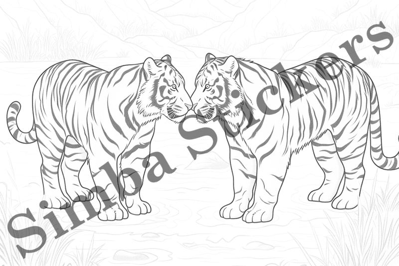 Colouring pages, bundle of tigers, 25 images