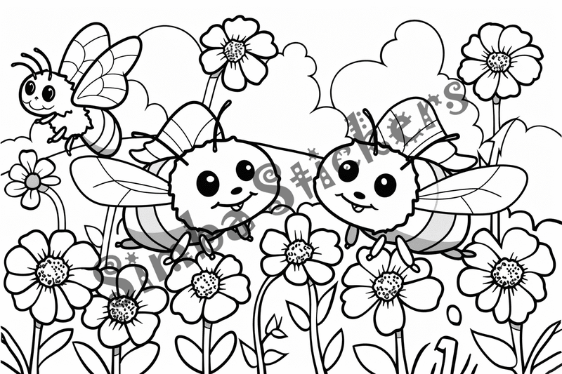 Colouring pages, bundle of bees in love, 25 images