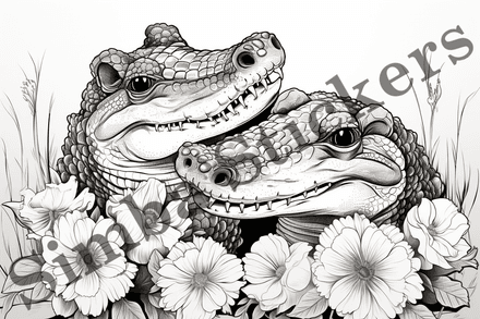 Colouring pages, Bundle of crocodiles in love, 10 images