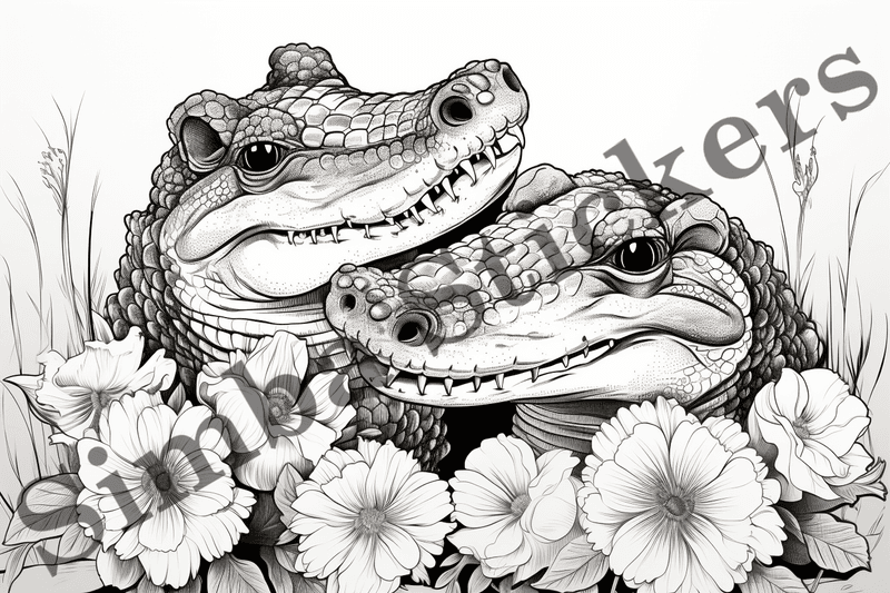 Colouring pages, Bundle of crocodiles in love, 10 images