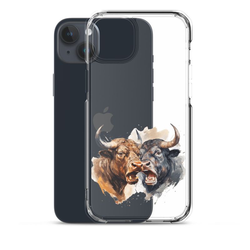 Clear Case for iPhone, Bulls facing up to each other, watercolour, dx5eff