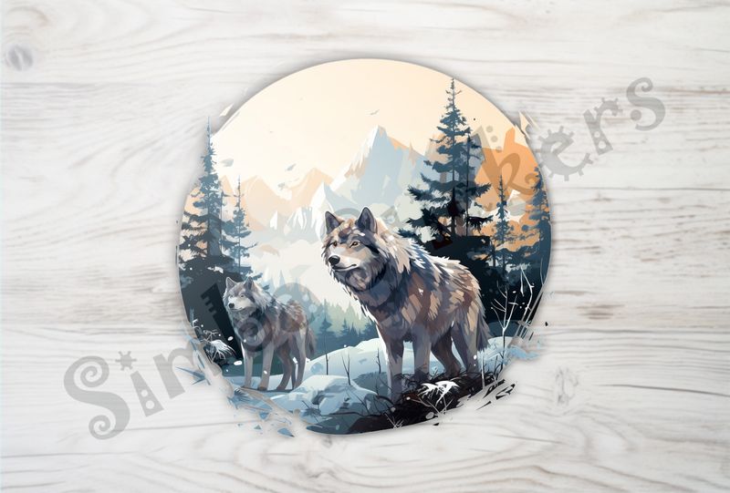 Wolves in a snowy forest