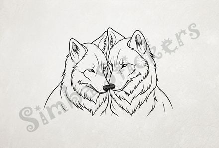 Wolves nose-to-nose, outline art
