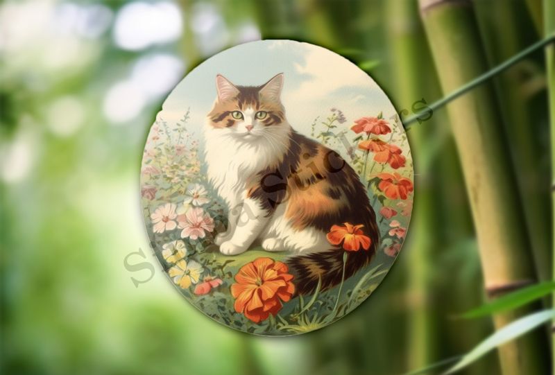 Vintage cat in flower field