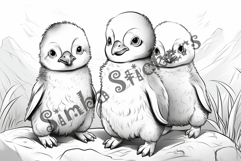 Colouring pages, bundle of penguins 2, 25 images