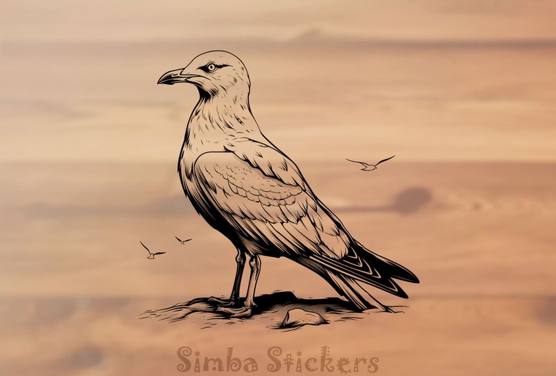 Seagull by the beach, outline art, pmym1f