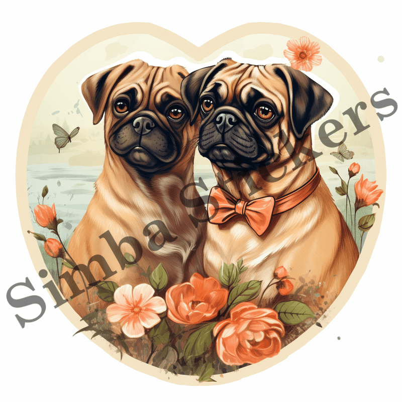 Pug dogs in love, image set, 10 images
