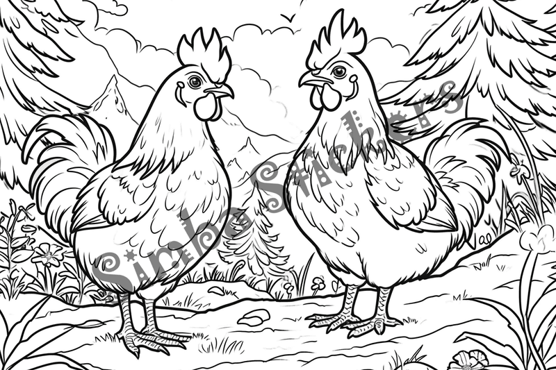 Colouring pages, bundle of chicken, 10 images