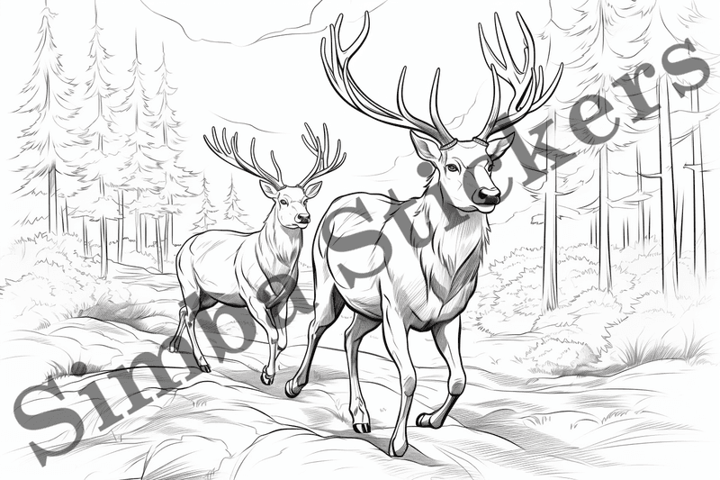 Colouring pages, bundle of deer, 25 images
