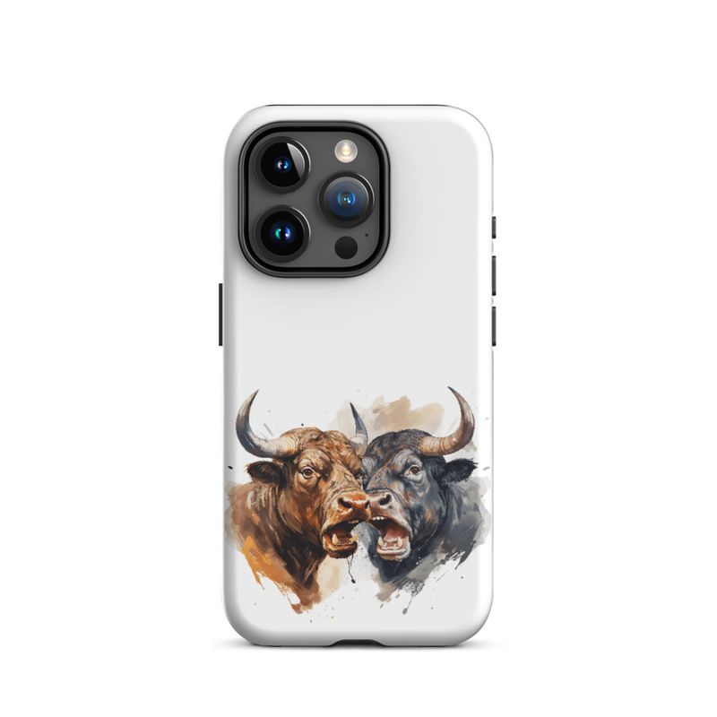 Tough Case for iPhone, Bulls facing up to each other, watercolour, dx5eff