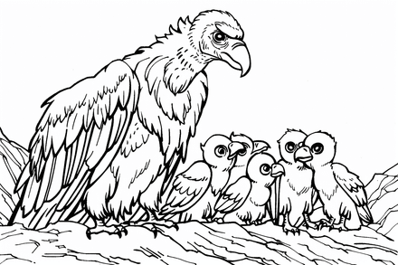 Colouring pages, bundle of vultures with chicks or eggs, 25 images, rm6krw