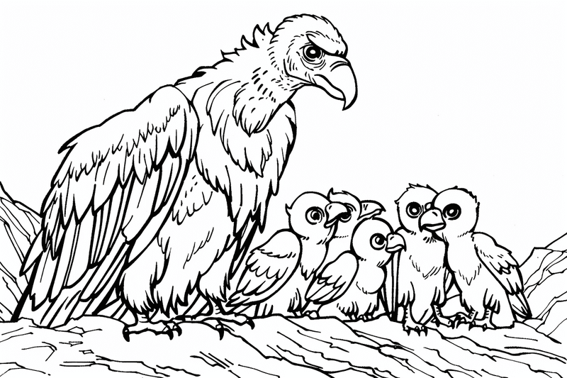 Colouring pages, bundle of vultures with chicks or eggs, 25 images, rm6krw