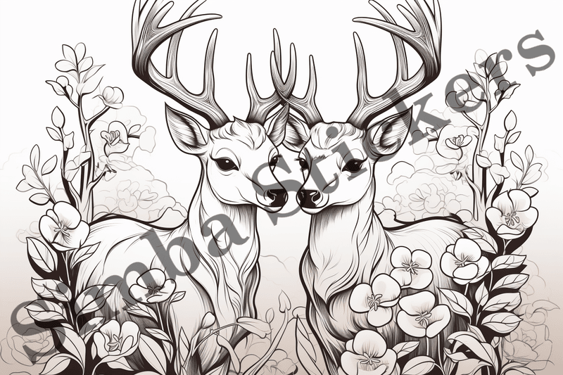 Colouring pages, bundle of deer, 25 images