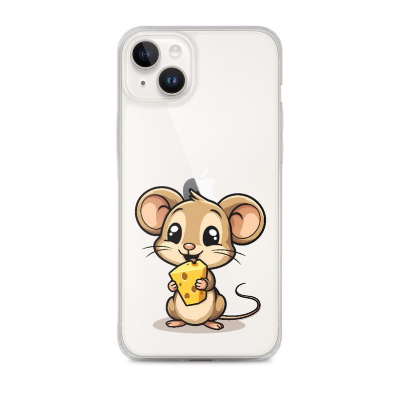 Clear Case for iPhone, Small Mouse happily licking large chunk of cheese, pqapy6