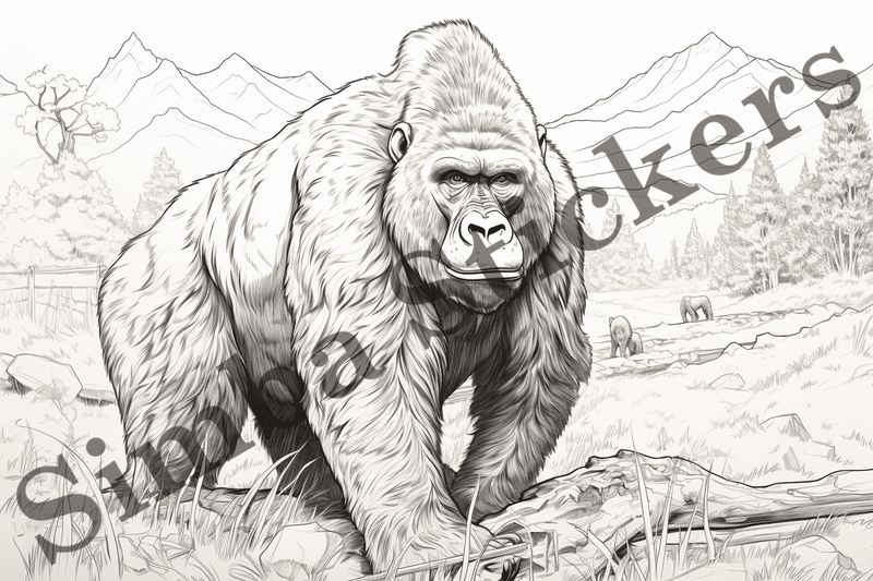 Colouring pages, bundle of gorillas, 25 images