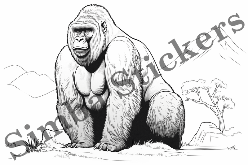 Colouring pages, bundle of gorillas, 25 images