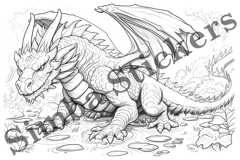 Colouring pages, bundle of dragons, 25 images