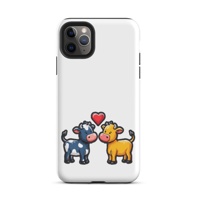 Tough Case for iPhone, Cattle, bull and cow in love, colourful , heart in picture, fvta2y