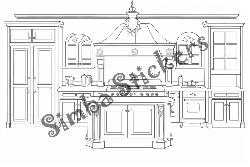 Colouring pages, bundle of house kitchens, 25 images