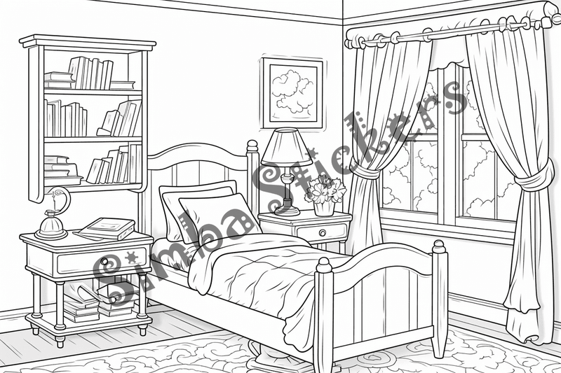 Colouring pages, bundle of house bedrooms, 25 images 2