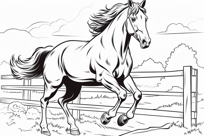 Colouring pages, bundle of horses running, 10 images