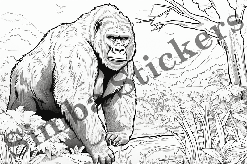 Colouring pages, bundle of gorillas, 25 images