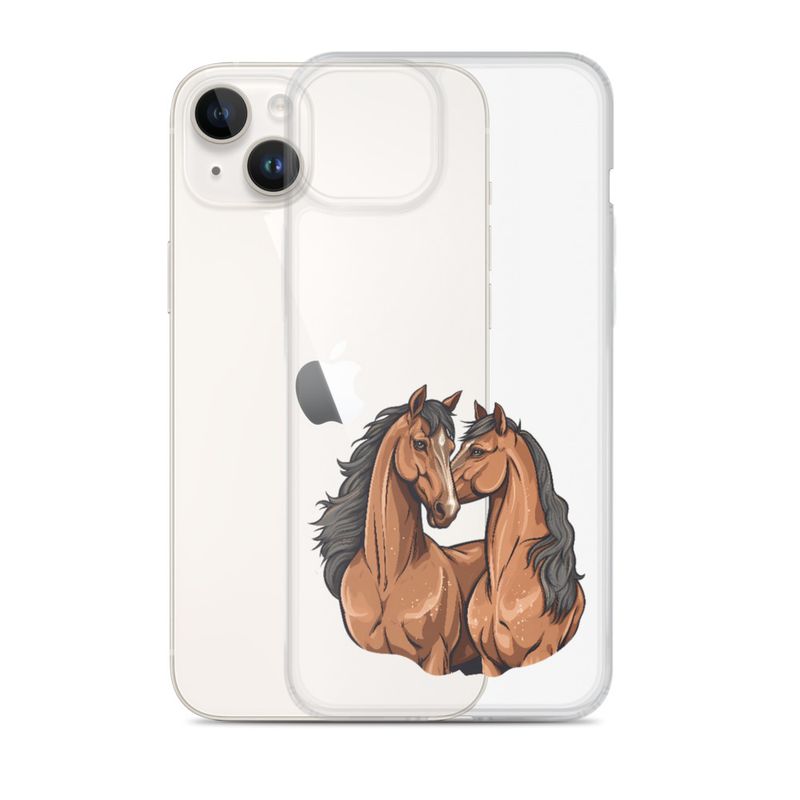 Clear Case for iPhone, Two brown horses snuggling, tdwcyd
