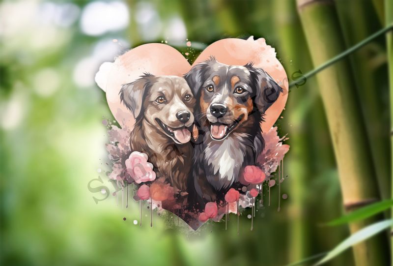 Dogs in love, watercolour