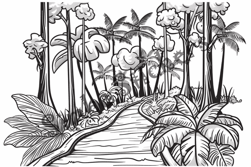 Colouring pages, bundle of Equatorial Rainforest landscape, 25 images 2