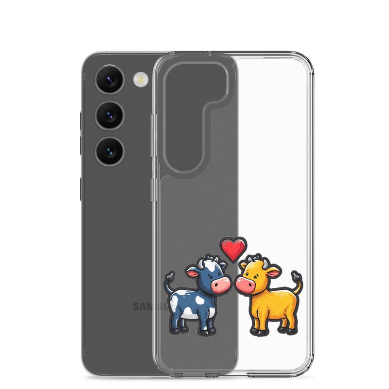 Clear Case for Samsung, Cattle, bull and cow in love, colourful , heart in picture, fvta2y