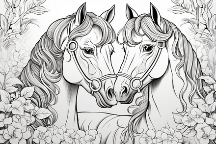 Colouring pages, bundle of horses in love, 10 images