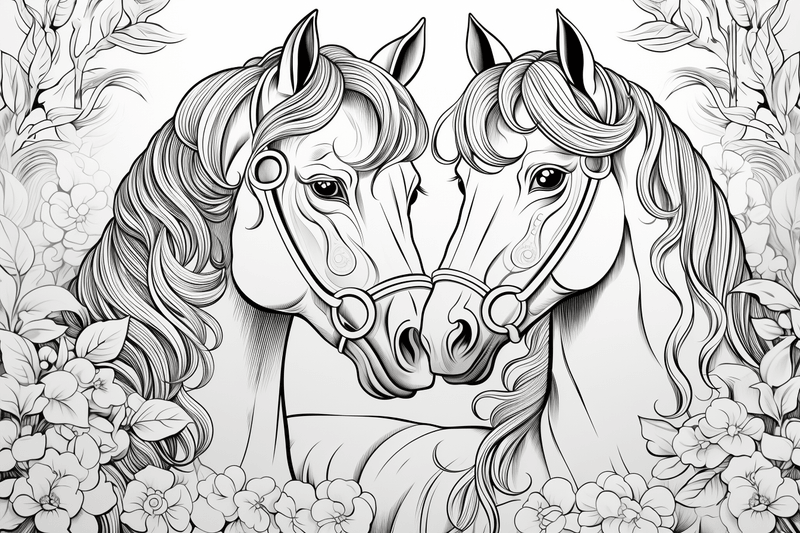 Colouring pages, bundle of horses in love, 10 images