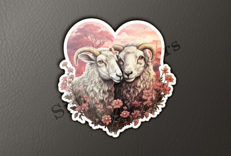 Sheep in love, reddish forrest in background, vintage
