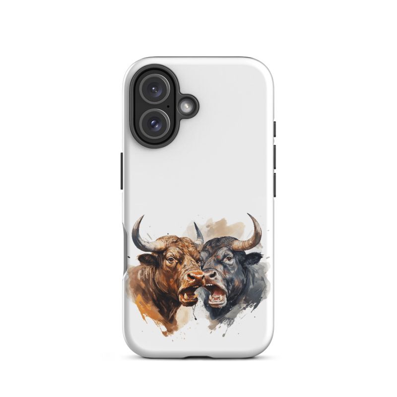 Tough Case for iPhone, Bulls facing up to each other, watercolour, dx5eff
