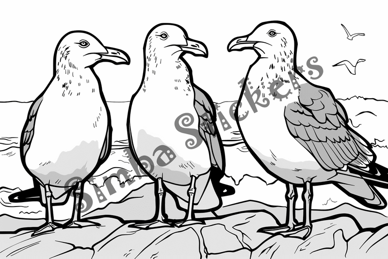 Colouring pages, bundle of seagulls, 25 images