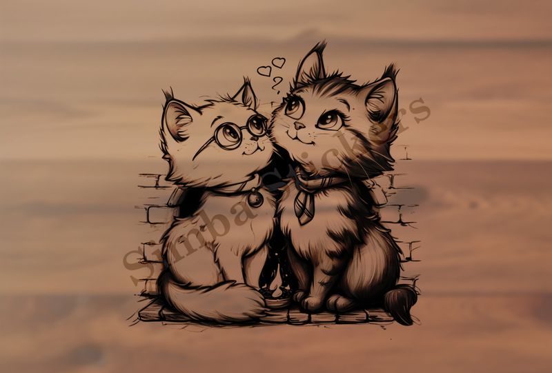 Cat kittens, outline art