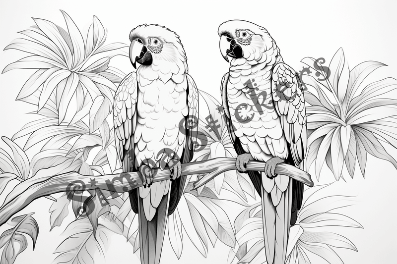 Colouring pages, bundle of parrots 2, 25 images