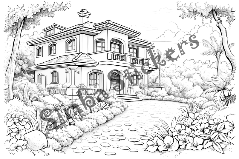 Colouring pages, bundle of houses, 25 images 2