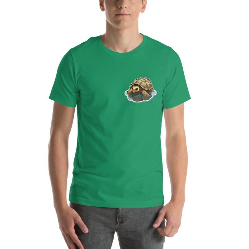 Unisex Staple T-Shirt, Tortoise in shallow water, left chest