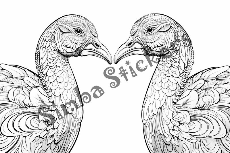 Colouring pages, bundle of turkeys in love, 25 images