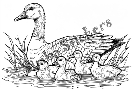 Colouring pages, bundle of geese in water, 10 images