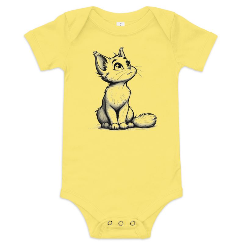 Baby Short Sleeve One Piece, 3-24 Months, Cat kitten sitting up, looking cute
